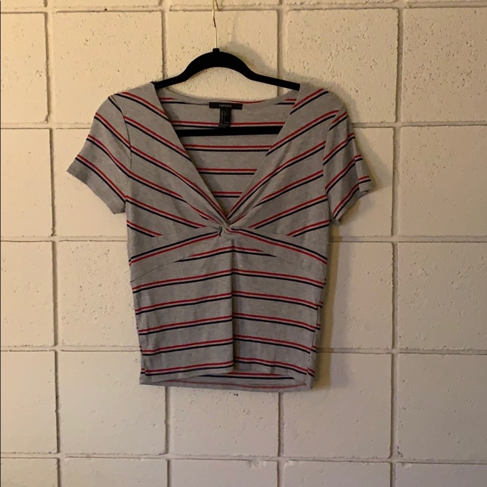 Forever 21 Grey Striped Crop Top